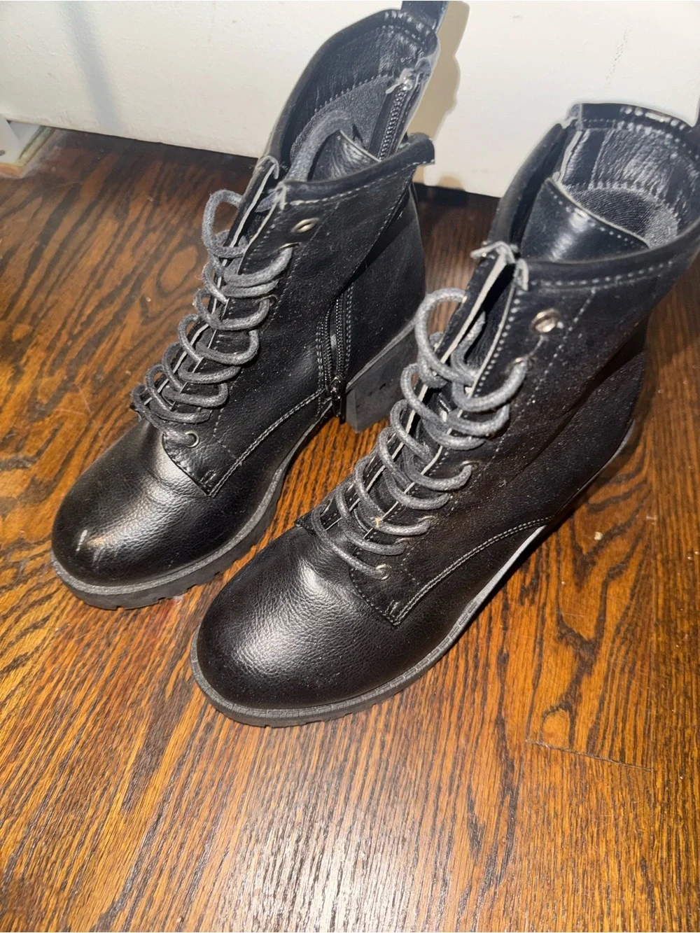 Black Lace-Up Block Heel Ankle Boots - Women